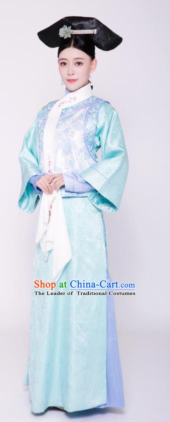 Chinese Ancient Qing Dynasty Courtmaid Palace Lady Embroidered Replica Costumes for Women