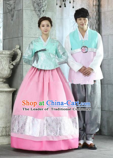 Korean Traditional Garment Palace Green Hanbok Fashion Apparel Bride and Bridegroom Costumes