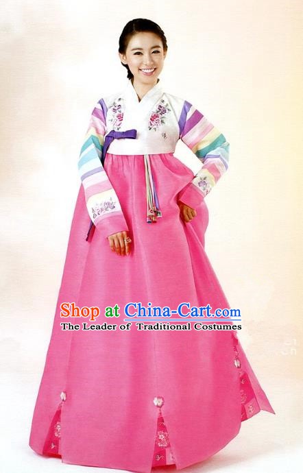 Korean Traditional Garment Palace Hanbok White Blouse and Pink Dress Fashion Apparel Bride Costumes for Women