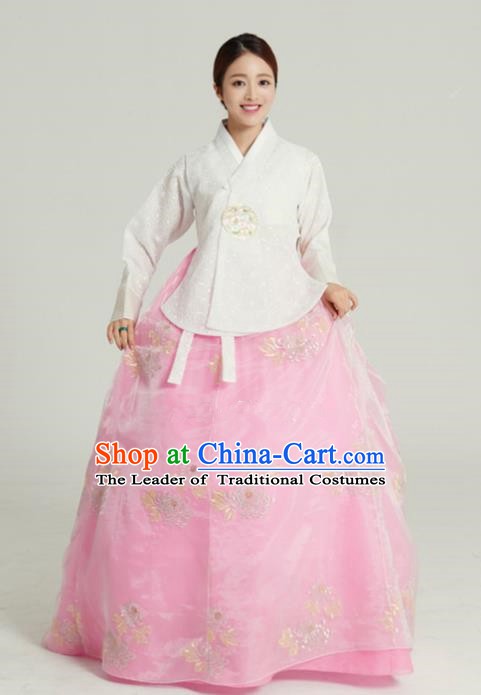 Korean Traditional Garment Palace Hanbok White Blouse and Pink Dress Fashion Apparel Bride Costumes for Women