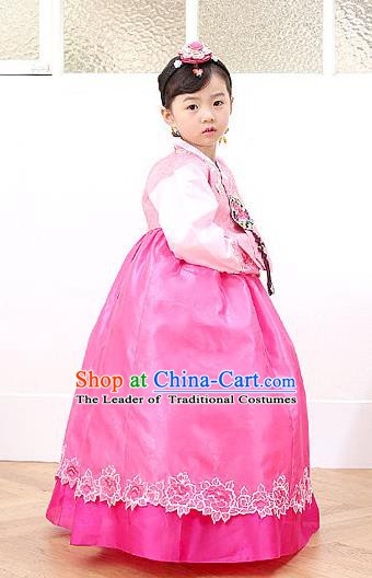 Korean Traditional Hanbok Korea Children Rosy Dress Fashion Apparel Hanbok Costumes for Kids