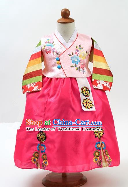 Korean Traditional Hanbok Korea Children Pink Blouse and Rosy Dress Fashion Apparel Hanbok Costumes for Kids