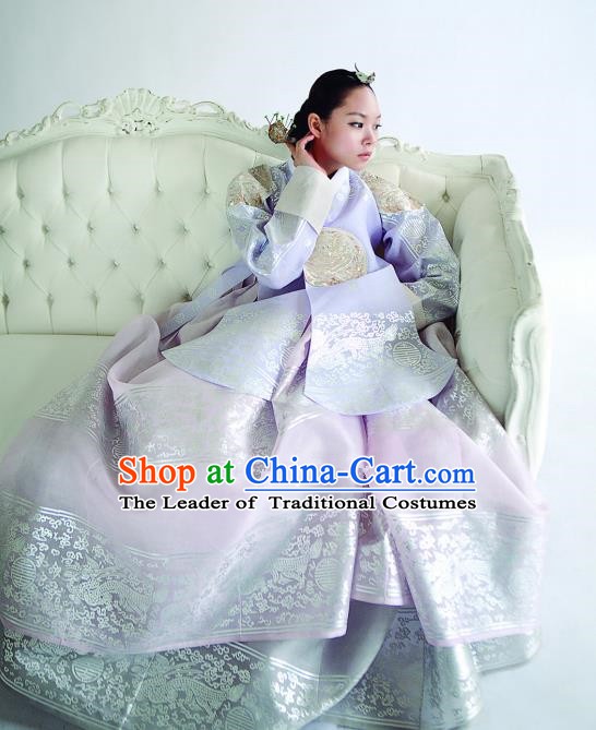 Korean Traditional Handmade Palace Hanbok Lilac Blouse and Pink Dress Fashion Apparel Bride Costumes for Women