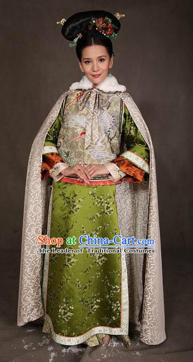 Chinese Ancient Qing Dynasty Manchu Dress Imperial Concubine Jing Embroidered Costume for Women