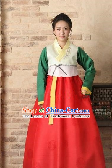 Top Grade Korean Traditional Palace Hanbok Beige Blouse and Red Dress Fashion Apparel Bride Costumes for Women