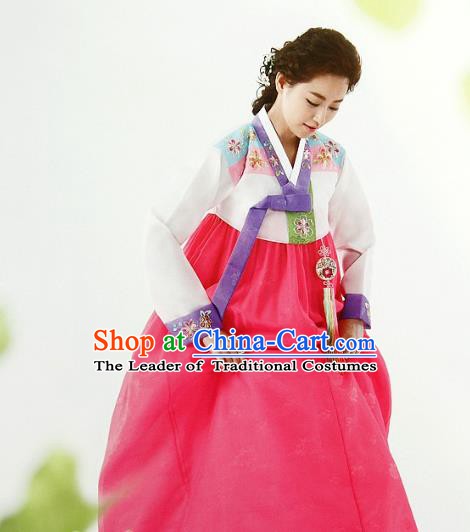 Top Grade Korean Palace Hanbok Traditional White Blouse and Pink Dress Fashion Apparel Costumes for Women