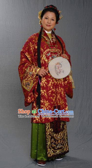 Chinese Ancient Ming Dynasty Woman Matchmaker Embroidered Dress Costume for Women