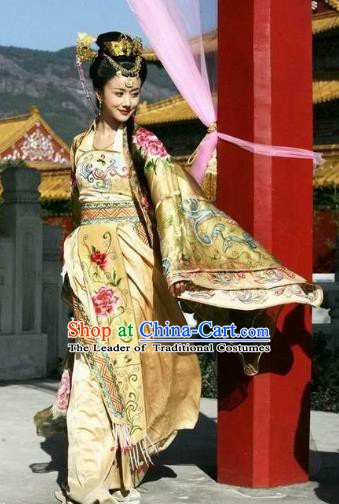 Chinese Ancient Ming Dynasty Courtesan Li Xiangjun Embroidered Dress Costume for Women
