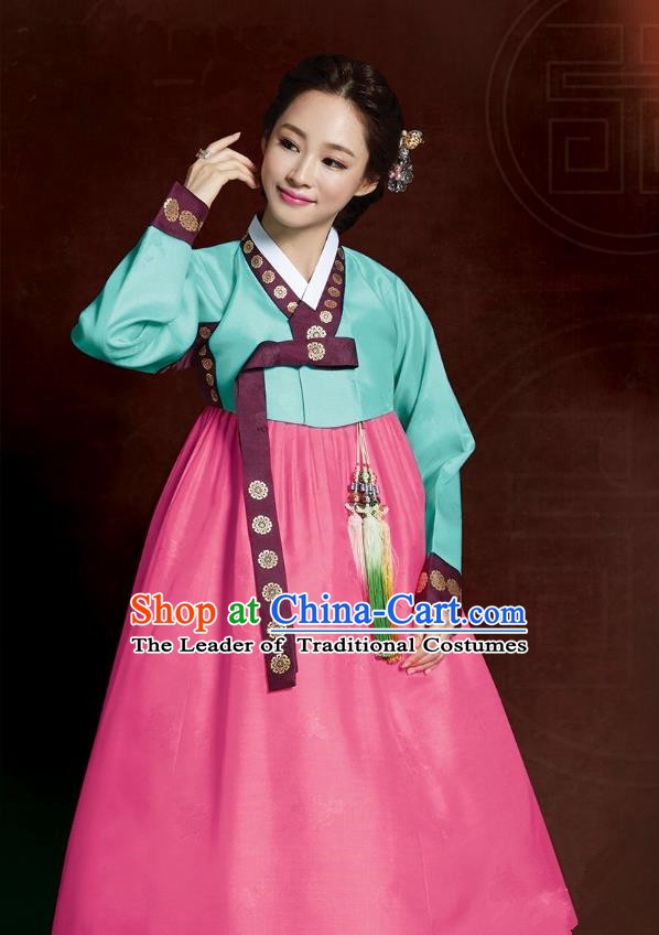 Top Grade Korean Hanbok Traditional Green Blouse and Pink Dress Fashion Apparel Costumes for Women