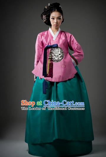 Top Grade Korean Traditional Palace Hanbok Ancient Pink Blouse and Green Dress Fashion Apparel Costumes for Women