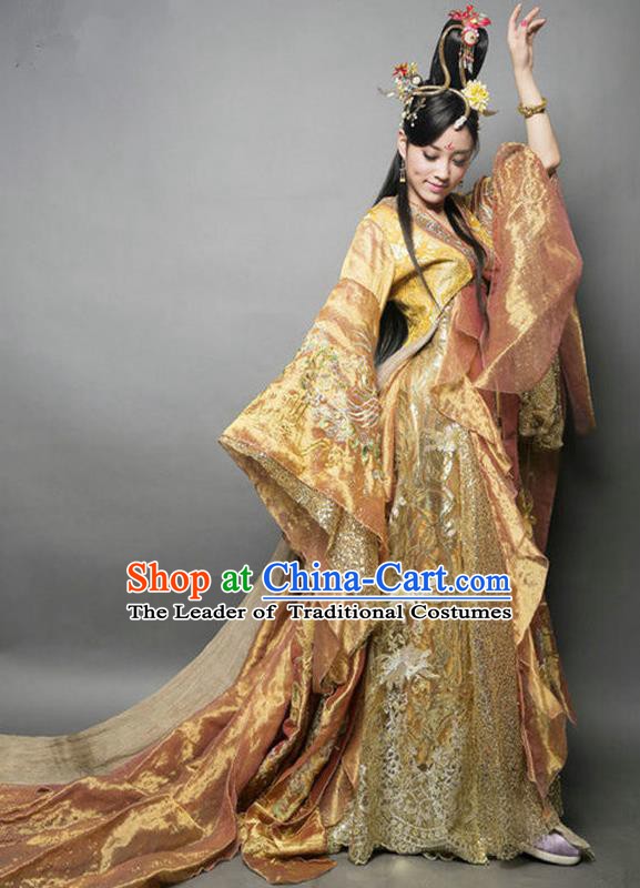 Chinese Ancient Tang Dynasty Imperial Concubine Embroidered Mullet Dress Historical Costume for Women