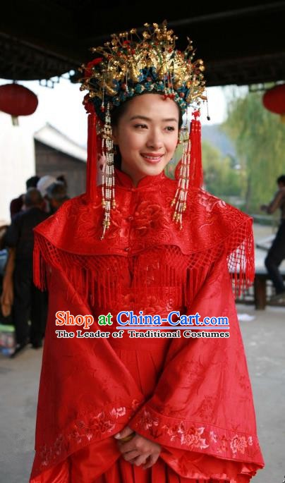 Chinese Ancient Ming Dynasty Courtesan Liu Rushi Historical Costume Official Mistress Wedding Dress for Women