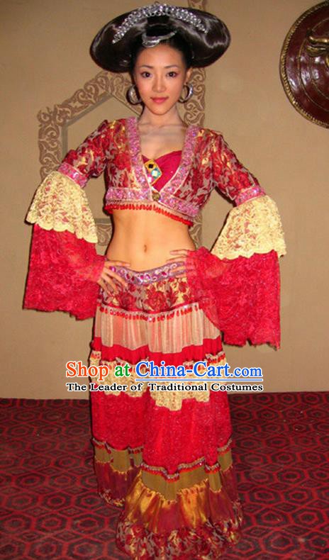 Ancient Chinese Ming Dynasty Palace Lady Dance Replica Costume and Headpiece Complete Set for Women