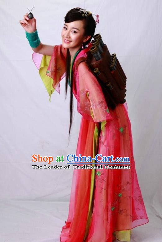 Ancient Chinese Song Dynasty Swordswoman Red Dress Chivalrous Woman Embroidered Replica Costume