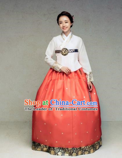 Korean Traditional Bride Hanbok White Blouse and Red Embroidered Dress Ancient Formal Occasions Fashion Apparel Costumes for Women