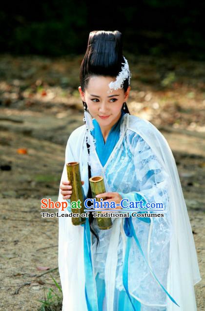 Ancient Chinese Song Dynasty Swordswoman Blue Hanfu Dress Chivalrous Woman Replica Costume