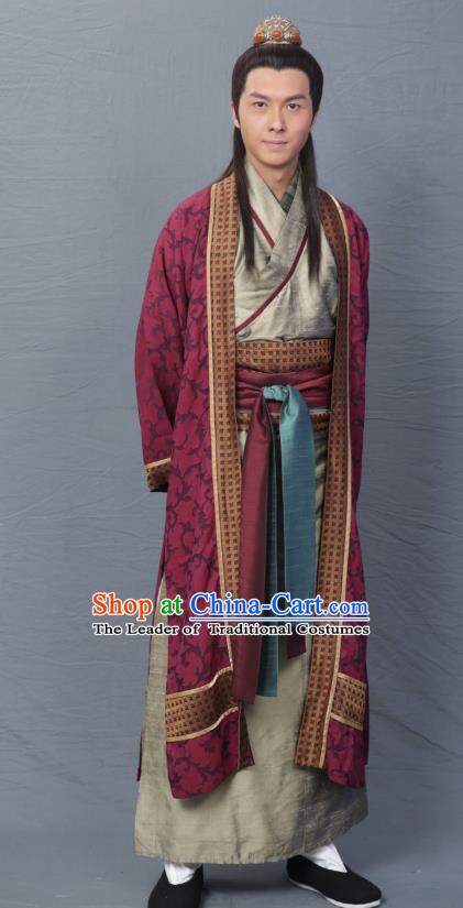 Chinese Song Dynasty Poet Qin Shaoyou Clothing Ancient Scholar Litterateur Replica Costume for Men