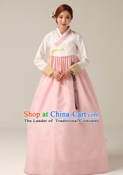 Korean Traditional Bride Hanbok Formal Occasions White Blouse and Pink Dress Ancient Fashion Apparel Costumes for Women