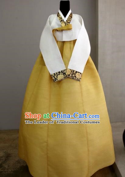 Korean Traditional Bride Hanbok Formal Occasions White Blouse and Yellow Dress Ancient Fashion Apparel Costumes for Women