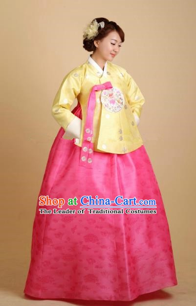 Korean Traditional Bride Tang Garment Hanbok Formal Occasions Yellow Blouse and Pink Dress Ancient Costumes for Women
