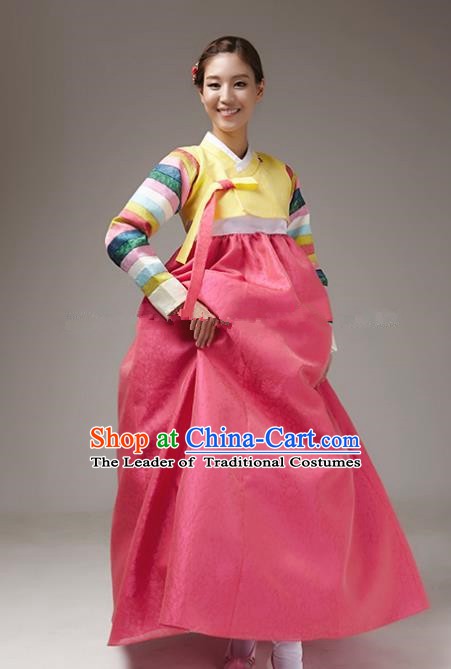Korean Traditional Bride Tang Garment Hanbok Formal Occasions Yellow Blouse and Rosy Dress Ancient Costumes for Women