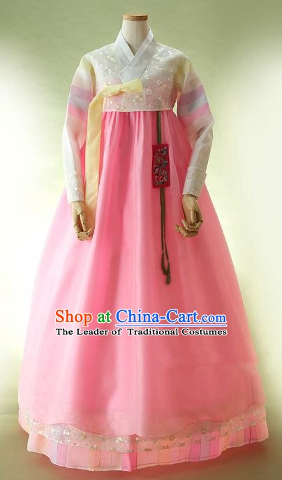 Korean Traditional Bride Tang Garment Hanbok Formal Occasions White Blouse and Pink Dress Ancient Costumes for Women