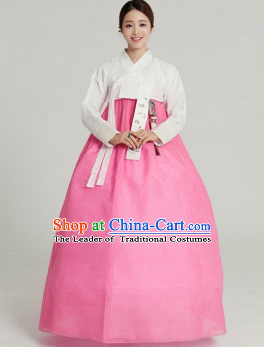 Korean Traditional Bride Tang Garment Hanbok Formal Occasions White Blouse and Pink Dress Ancient Costumes for Women