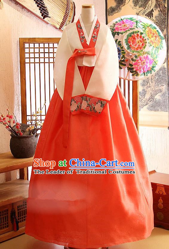 Korean Traditional Bride Tang Garment Hanbok Formal Occasions White Blouse and Red Dress Ancient Costumes for Women