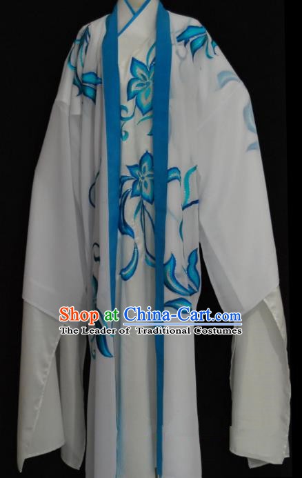 China Traditional Beijing Opera Niche Blue Pattern Robe Chinese Peking Opera Gifted Scholar Costume