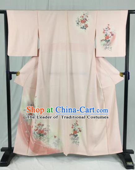 Japan Ancient Geisha Pink Furisode Kimonos Traditional Palace Yukata Dress Formal Costume for Women