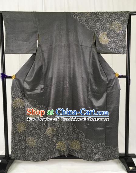 Japanese Traditional Black Kimono Ancient Samurai Yukata Robe Wafuku Hakama Haori Clothing for Men