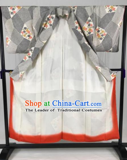 Japanese Traditional Grey Kimono Ancient Samurai Yukata Robe Wafuku Hakama Haori Clothing for Men