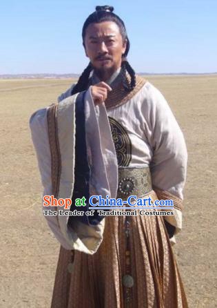 Chinese Ancient Song Dynasty Mongol Empire Politician Yelu Chucai Replica Costume for Men