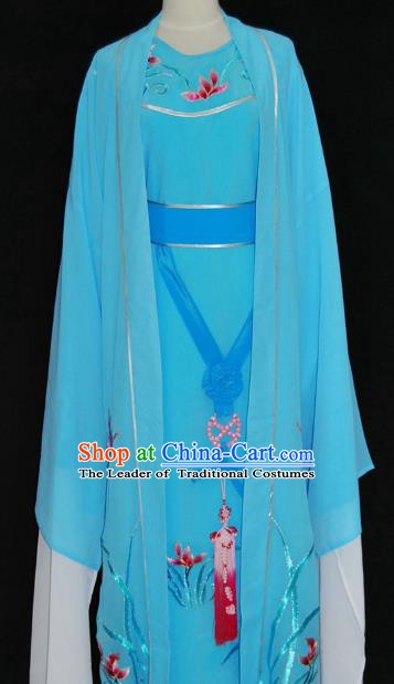China Traditional Beijing Opera Niche Embroidered Orchid Costume Chinese Peking Opera Scholar Light Blue Robe for Adults