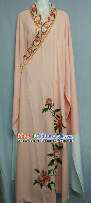 China Traditional Beijing Opera Scholar Embroidered Peony Costume Pink Robe Chinese Peking Opera Niche Clothing for Adults