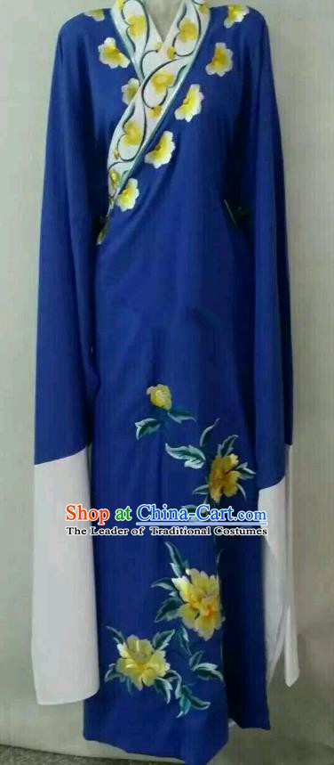 China Traditional Beijing Opera Scholar Embroidered Peony Costume Blue Robe Chinese Peking Opera Niche Clothing for Adults