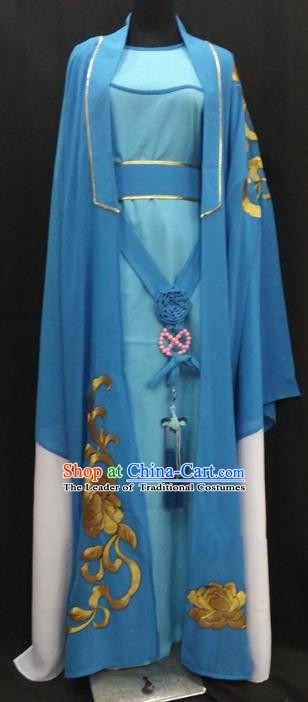 China Traditional Beijing Opera Young Men Embroidered Costume Chinese Peking Opera Niche Blue Robe for Adults