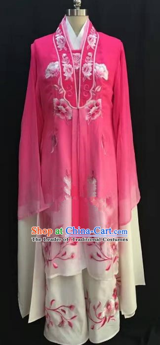 China Traditional Beijing Opera Actress Embroidered Rosy Dress Chinese Shaoxing Opera Huadan Costume