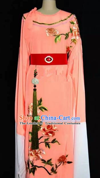 China Traditional Beijing Opera Young Men Embroidered Peony Costume Chinese Peking Opera Niche Orange Robe for Adults