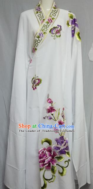 China Traditional Beijing Opera Niche Costume Embroidered Flowers White Robe Chinese Peking Opera Scholar Clothing for Adults