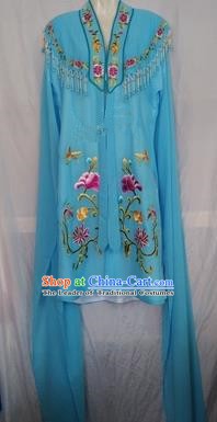 China Traditional Beijing Opera Actress Embroidered Blue Cloak Chinese Peking Opera Princess Costume