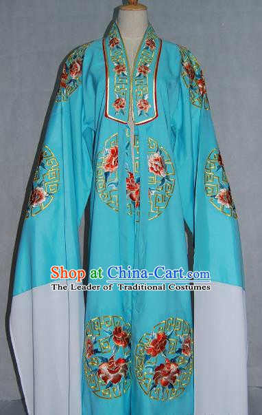 China Traditional Beijing Opera Niche Costume Embroidered Blue Cape Chinese Peking Opera Scholar Clothing for Adults