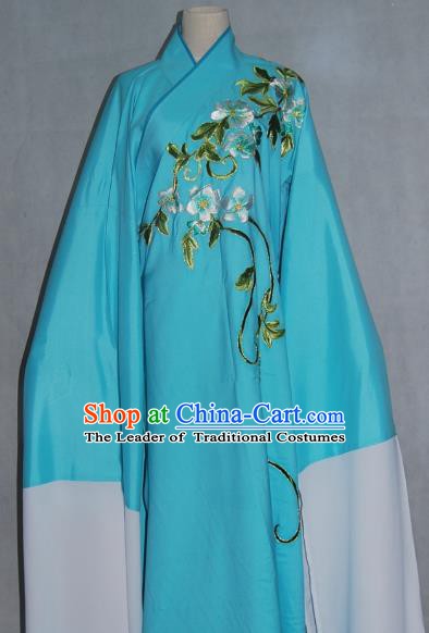 China Traditional Beijing Opera Niche Costume Embroidered Flowers Blue Robe Chinese Peking Opera Scholar Clothing for Adults
