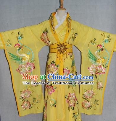 China Traditional Beijing Opera Empress Embroidered Yellow Dress Chinese Peking Opera Actress Costume
