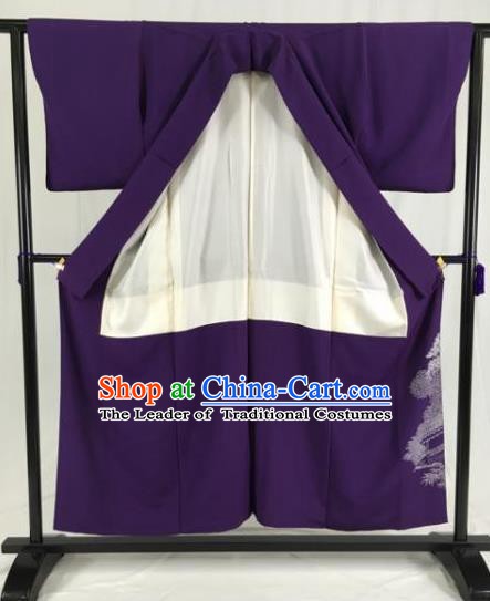 Japanese National Costume Purple Kimono Ancient Palace Wafuku Hakama Yukata Robe for Men