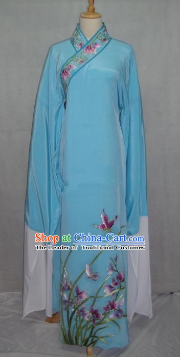 China Beijing Opera Niche Embroidered Orchid Blue Robe Chinese Traditional Peking Opera Scholar Costume for Adults