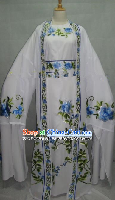 China Beijing Opera Niche Embroidered Peony White Clothing Chinese Traditional Peking Opera Scholar Costume for Adults