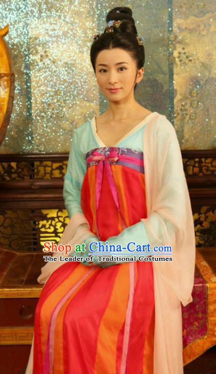 Chinese Traditional Tang Dynasty Palace Lady Embroidered Dress Replica Costume for Women