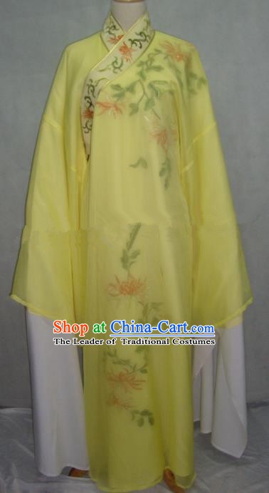 China Beijing Opera Lang Scholar Yellow Embroidered Chrysanthemum Robe Chinese Traditional Peking Opera Niche Costume for Adults