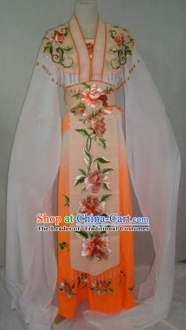 Traditional China Beijing Opera Embroidered Peony Orange Dress Chinese Peking Opera Diva Costume